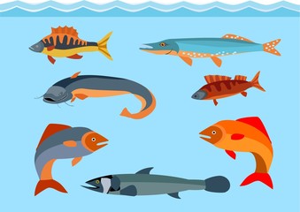 Fishes vector set, marine life theme