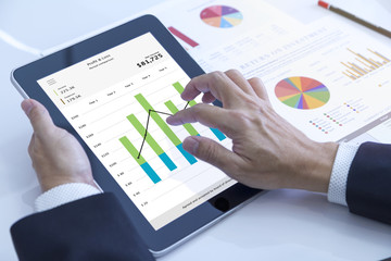 Businessman using a business application on a mobile device for investment risk analysis