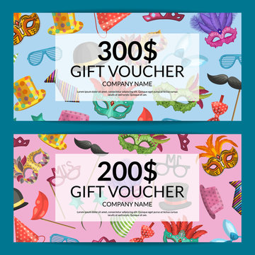Vector gift card with masks and party accessories