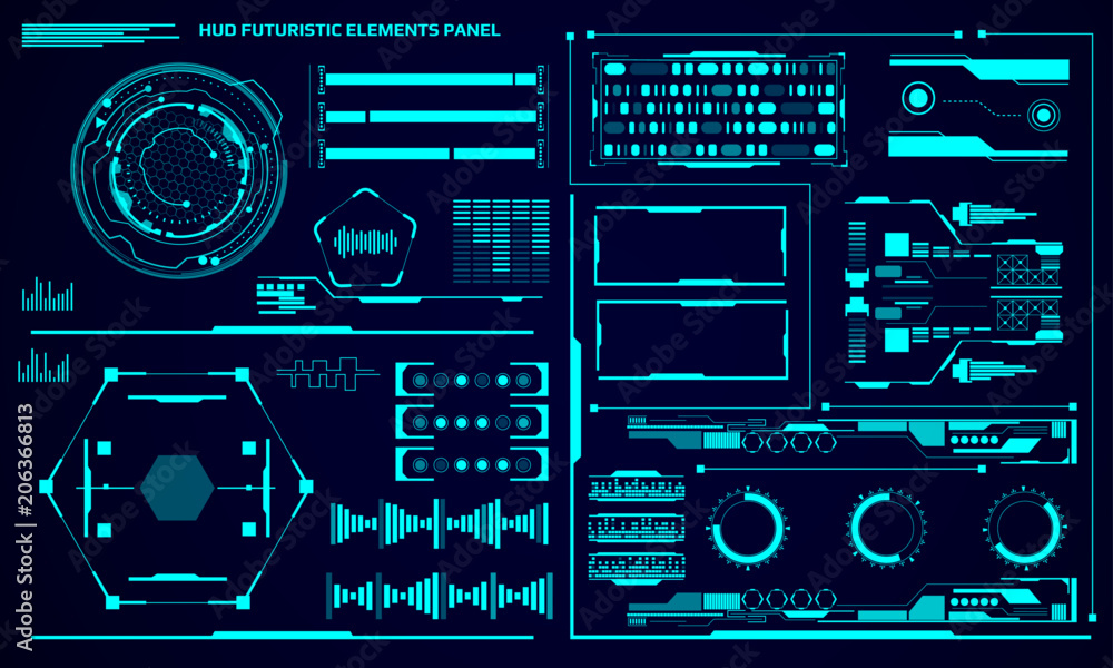 Poster HUD Futuristic Element Set  User Interface Control Panel Vector.