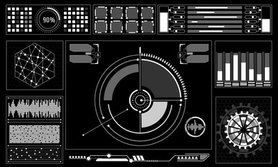 HUD Futuristic User Interface Head Up Display Control Panel Black And White Elements Abstract Vector Background 