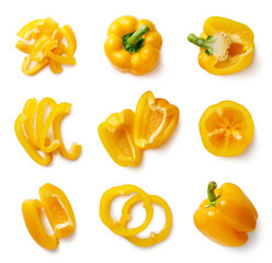 Set of fresh whole and sliced sweet pepper