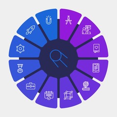 science, education Infographic Circle outline Icons Set. Contains such Icons as  earth,  coach,  people,  success,  school,  abstract,  sky,  spaceship,  tutor and more. Fully Editable. Pixel Perfect