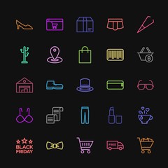 Modern Simple Colorful Set of clothes, shopping, valentine, beauty and cosmetics Vector outline Icons. Contains such Icons as  bow,  black and more on dark background. Fully Editable. Pixel Perfect