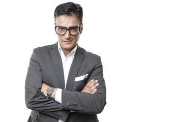 Portrait of a business man isolated on white background. Studio shot.
