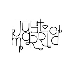Monochrome hand-drawn lettering quote with a phrase Just married.