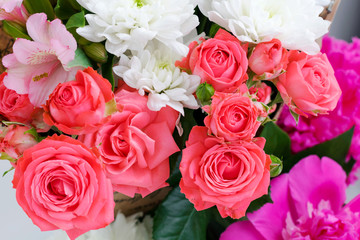 Multicolored bouquet for holiday, St. Valentine's day, wedding, birthday.