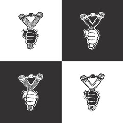 Set of slingshot hand-drawn icons.