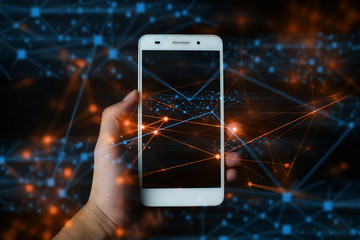 global of ai robotic, signal of data, technology abstract futuristic cyber net web connect to network background illustration 3d rendering, atom molecule of science, social internet of things