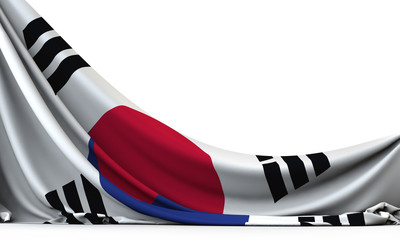 South Korea national flag hanging fabric banner. 3D Rendering