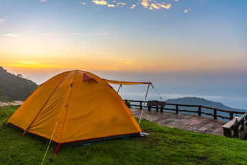 Camping tents on the mountain