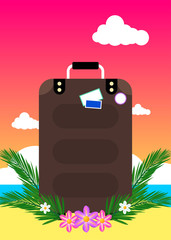 Tropical summer vacations themed banner with suitcase