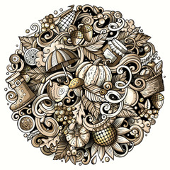 Cartoon cute doodles hand drawn Autumn round illustration