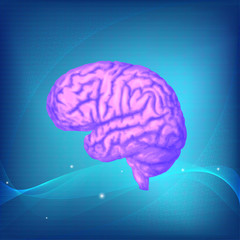 Human brain. Blue science background, purple image. Vector medical illustration.