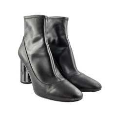 Fashionable women's leather boots isolated on white background with clipping path