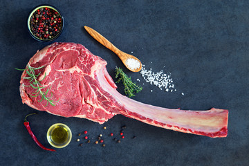 Dry aged raw tomahawk  steak