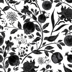 Seamless vector floral pattern with exotic flowers and fruits.