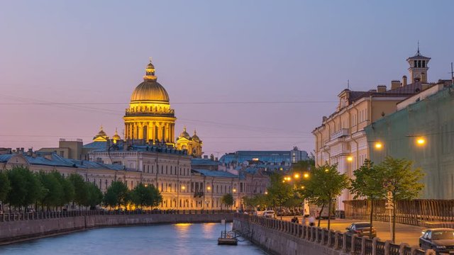 Saint Petersburg Saint Isaac Cathedral day to night timelapse, Saint Petersburg Russia 4K time lapse