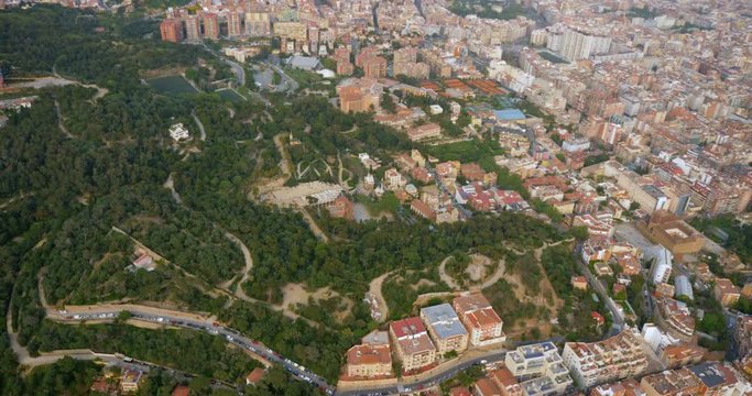 Aerial view of famous Park Guell located on Carmel Hill in Barcelona, Spain