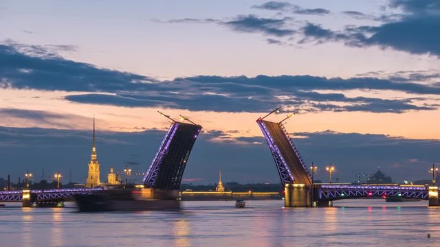 Saint Petersburg city skyline night timelapse at Palace Bridge, Saint Petersburg Russia 4K time lapse