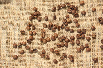 Coffee beans on sacking