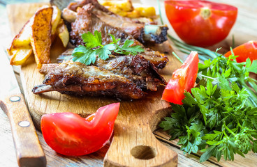 grilled pork ribs with french fries