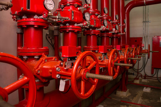 red generator pump for water sprinkler piping and fire alarm control system
