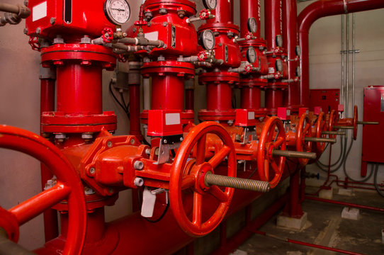 red generator pump for water sprinkler piping and fire alarm control system