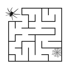 Maze for children. A black spider goes through a maze on the white background. Vector flat illustration