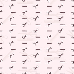 Hairdresser background. Seamless pattern with scissors and comb. Beauty and fashion.