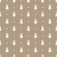 White teddy bear on a brown background. Seamless pattern with bears.