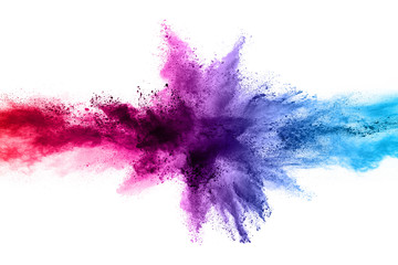 abstract powder splatted background. Colorful powder explosion on white background. Colored cloud. Colorful dust explode. Paint Holi. - obrazy, fototapety, plakaty