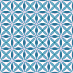 Abstract geometry floral seamless pattern for fabric, wrapping paper, print in light blue color. Vector blue seamless pattern.