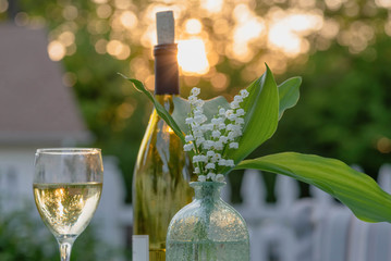 Relaxing in the backyard with a glass of white wine - 206384263