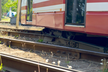 The chassis of the tram on the rails