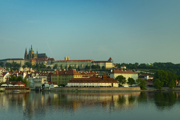 Obraz na płótnie Canvas Scenic view on Vltava river and historical center of Prague,buildings and landmarks of old town, Prague, Czech Republic
