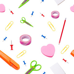 Stationary tools on white background, seamless pattern, Back to School concept