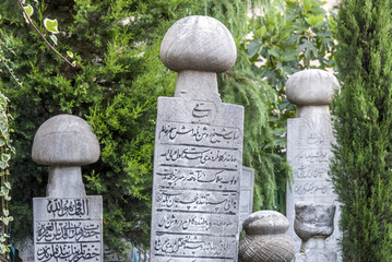Istanbul, Turkey, 27 June 2011: Ottoman Tomb Stones at Aziz Mahmud Hudayi.