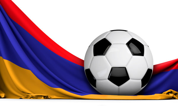 Soccer ball on the flag of Armenia. Football background. 3D Rendering