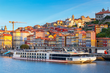 Porto. Multicolored houses on the waterfront of the Douro River.