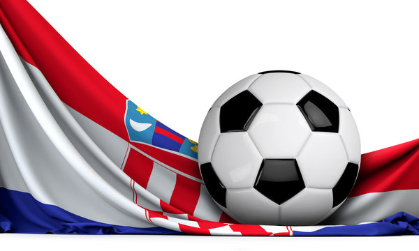 Soccer ball on the flag of Croatia. Football background. 3D Rendering