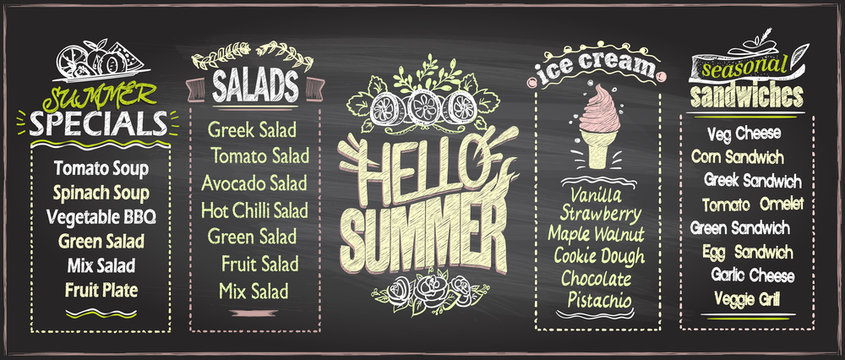 Summer menu chalkboard design concept