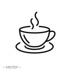 coffee cup icon vector, line sign - obrazy, fototapety, plakaty