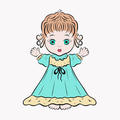 A little girl in a festive dress or a beautiful nightgown