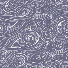 Abstract colorful curly lines seamless patterns set. Waves and curls vector illustration.