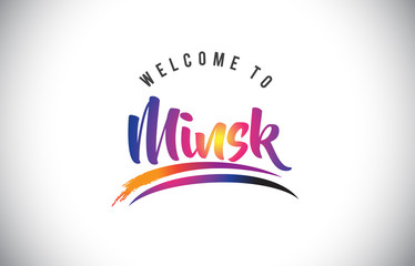 Minsk Welcome To Message in Purple Vibrant Modern Colors.
