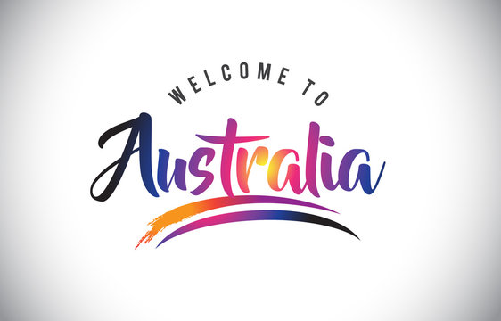 Australia Welcome To Message in Purple Vibrant Modern Colors.