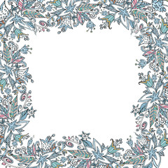 Card with a frame of flowers, vector background. Decorative flowers with ink and space to the test.