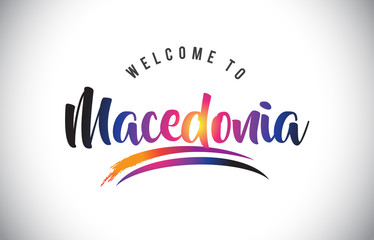 Fototapeta na wymiar Macedonia Welcome To Message in Purple Vibrant Modern Colors.