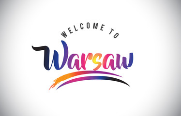 Naklejki  Warsaw Welcome To Message w fioletowych żywych, nowoczesnych kolorach.